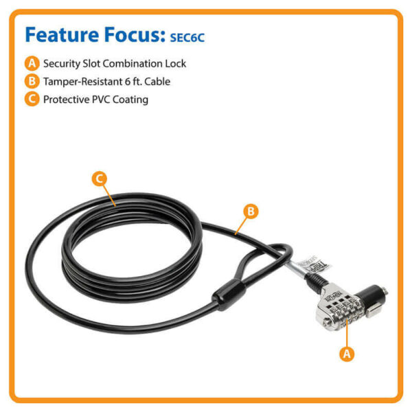 Cable de Seguridad con llave para Laptop Tripp-Lite SEC6K, 1.83 m, negro SEC6C - Imagen 5